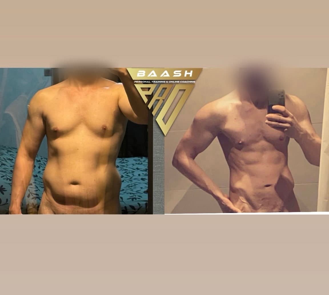 Before-and-after body transformation, Baash Pro personal training client 2