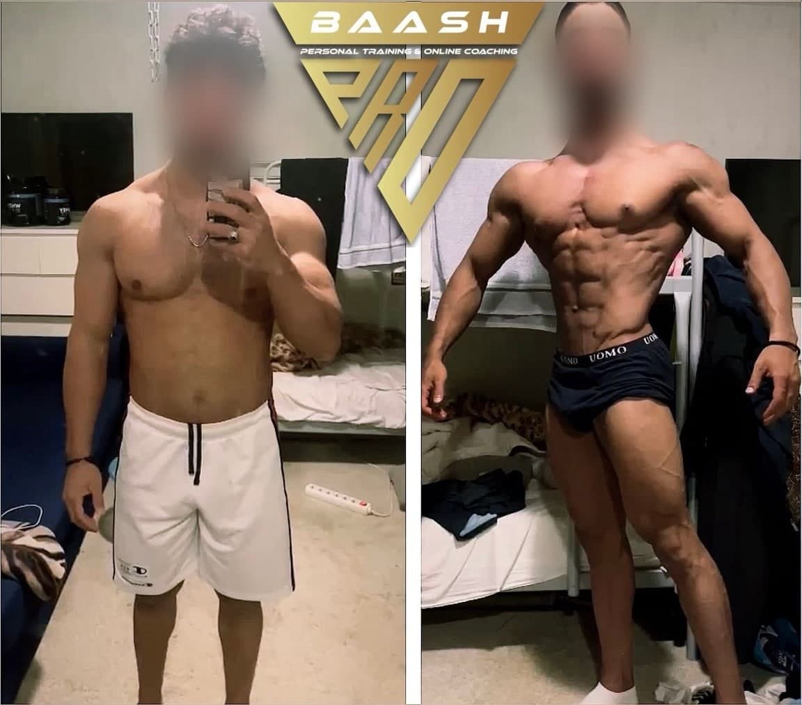 Before-and-after body transformation, Baash Pro personal training client 7