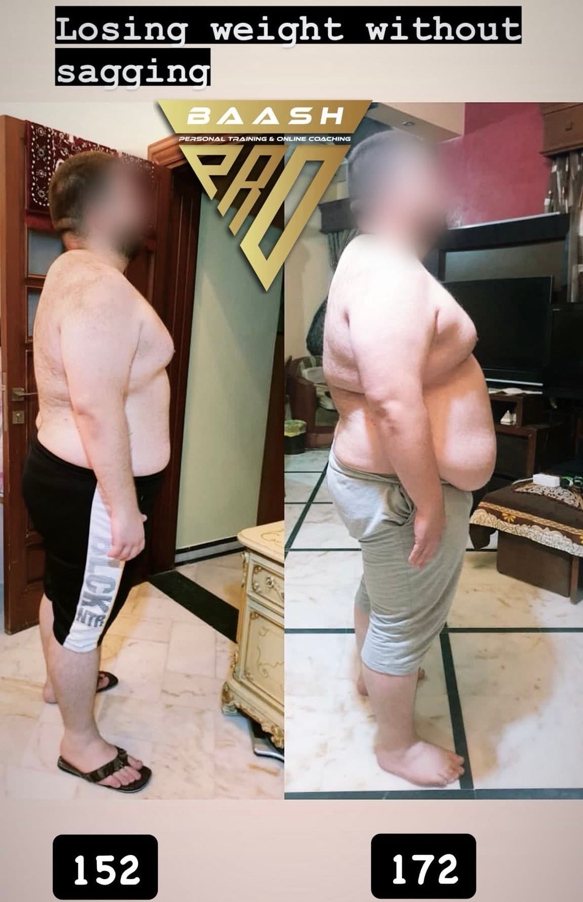 Before-and-after body transformation, Baash Pro personal training client 19