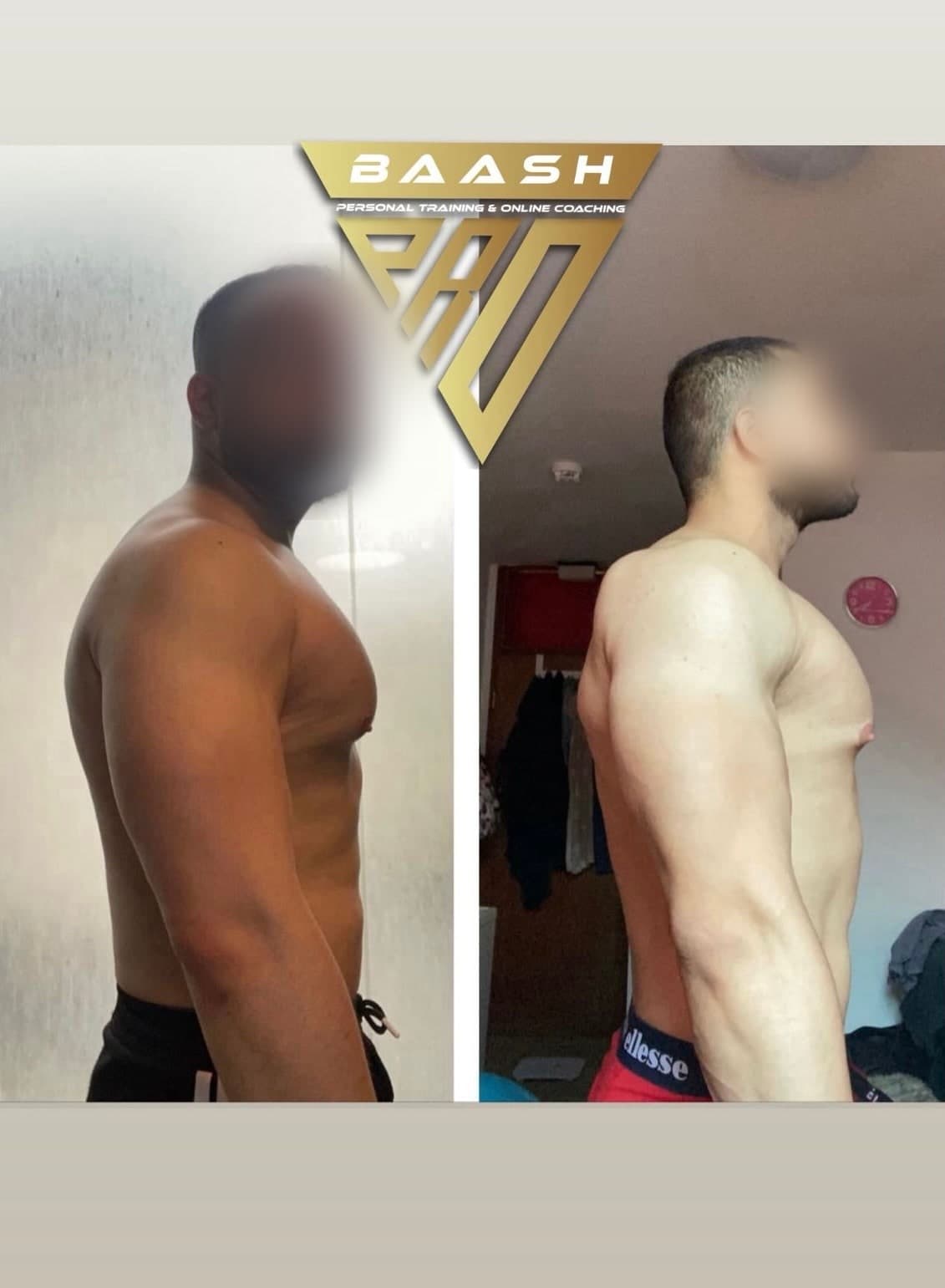 Before-and-after body transformation, Baash Pro personal training client 23