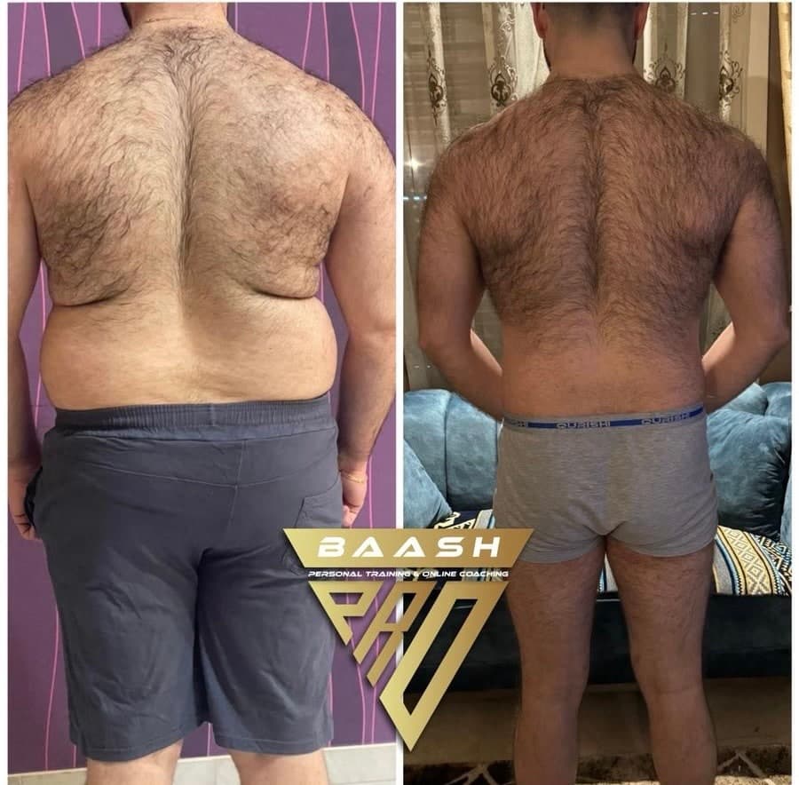 Before-and-after body transformation, Baash Pro personal training client 24