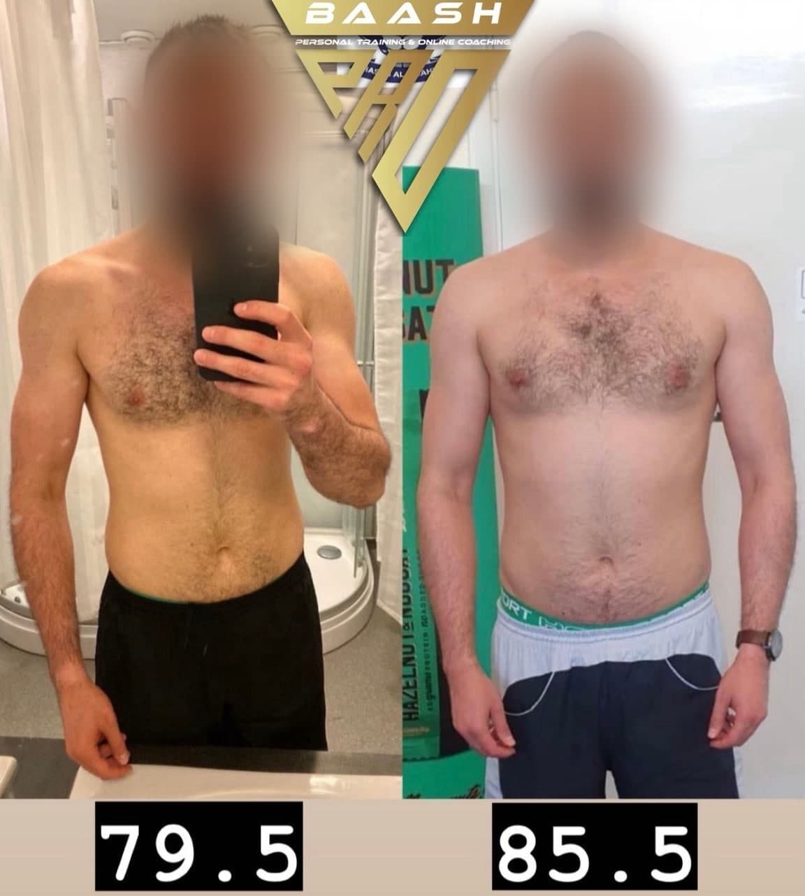Before-and-after body transformation, Baash Pro personal training client 28
