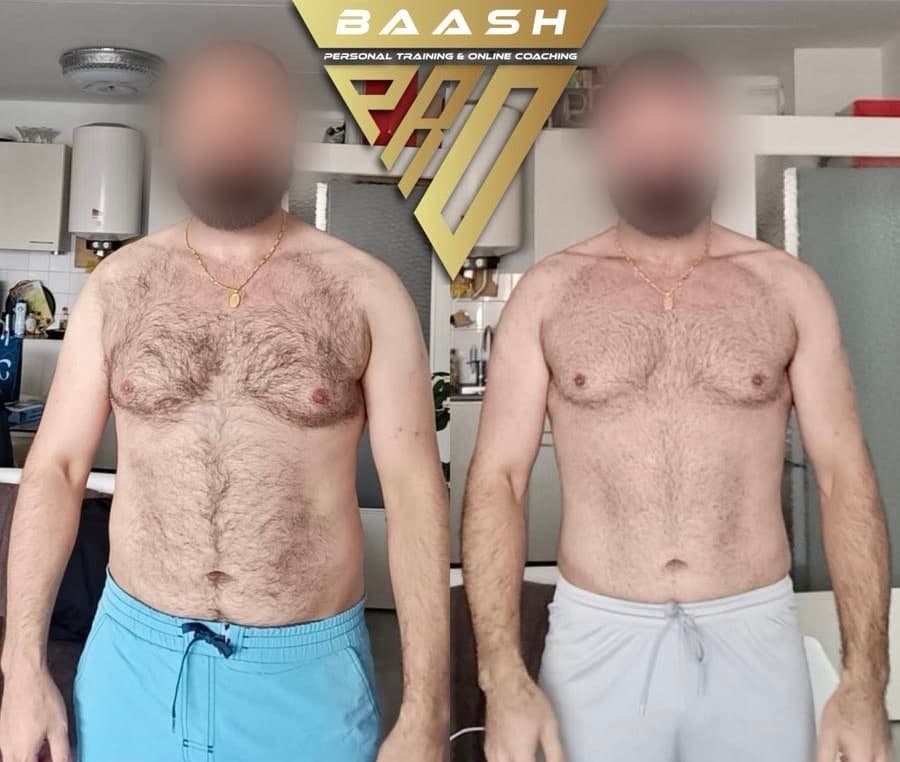 Before-and-after body transformation, Baash Pro personal training client 34