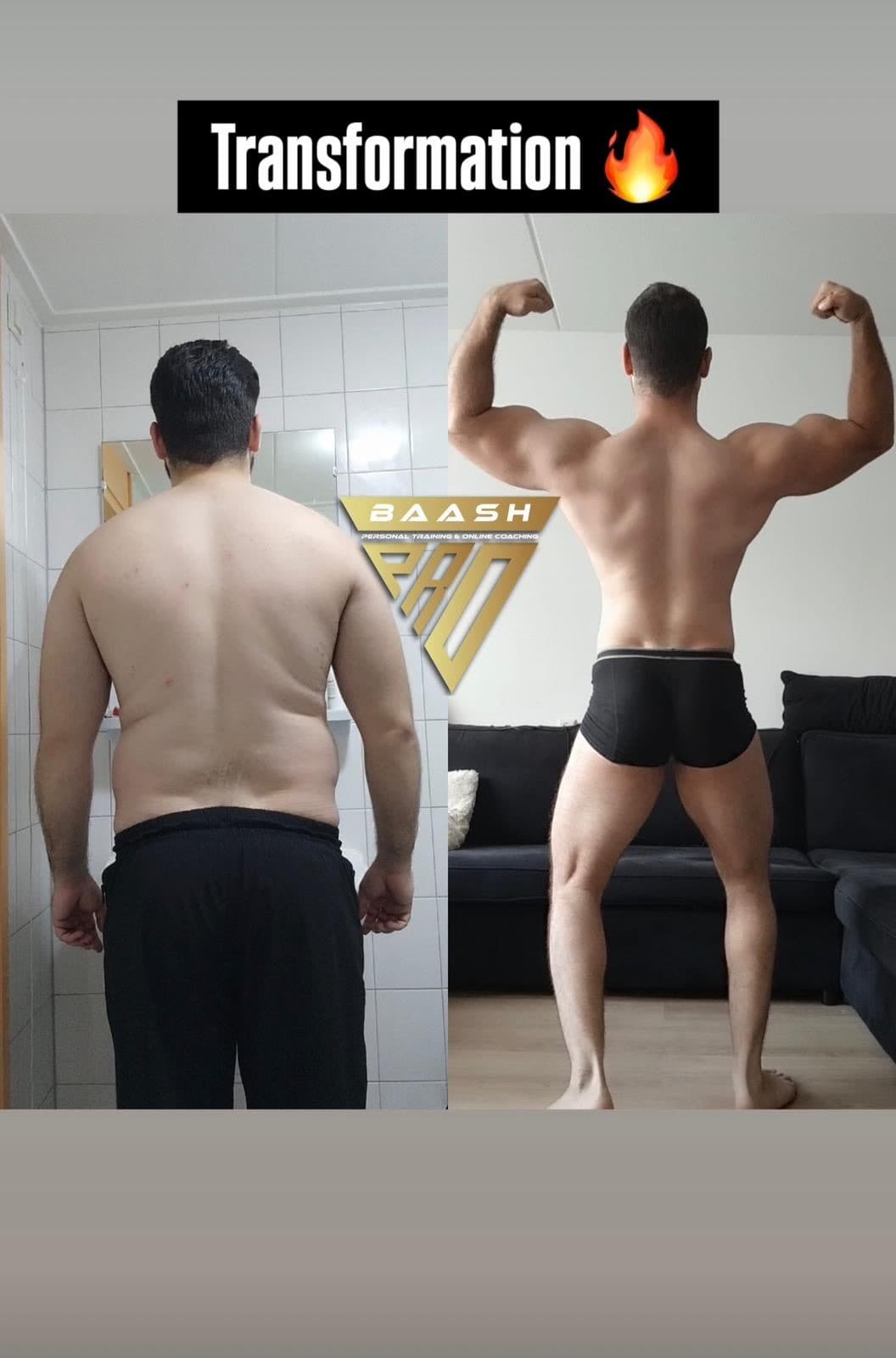 Before-and-after body transformation, Baash Pro personal training client 46