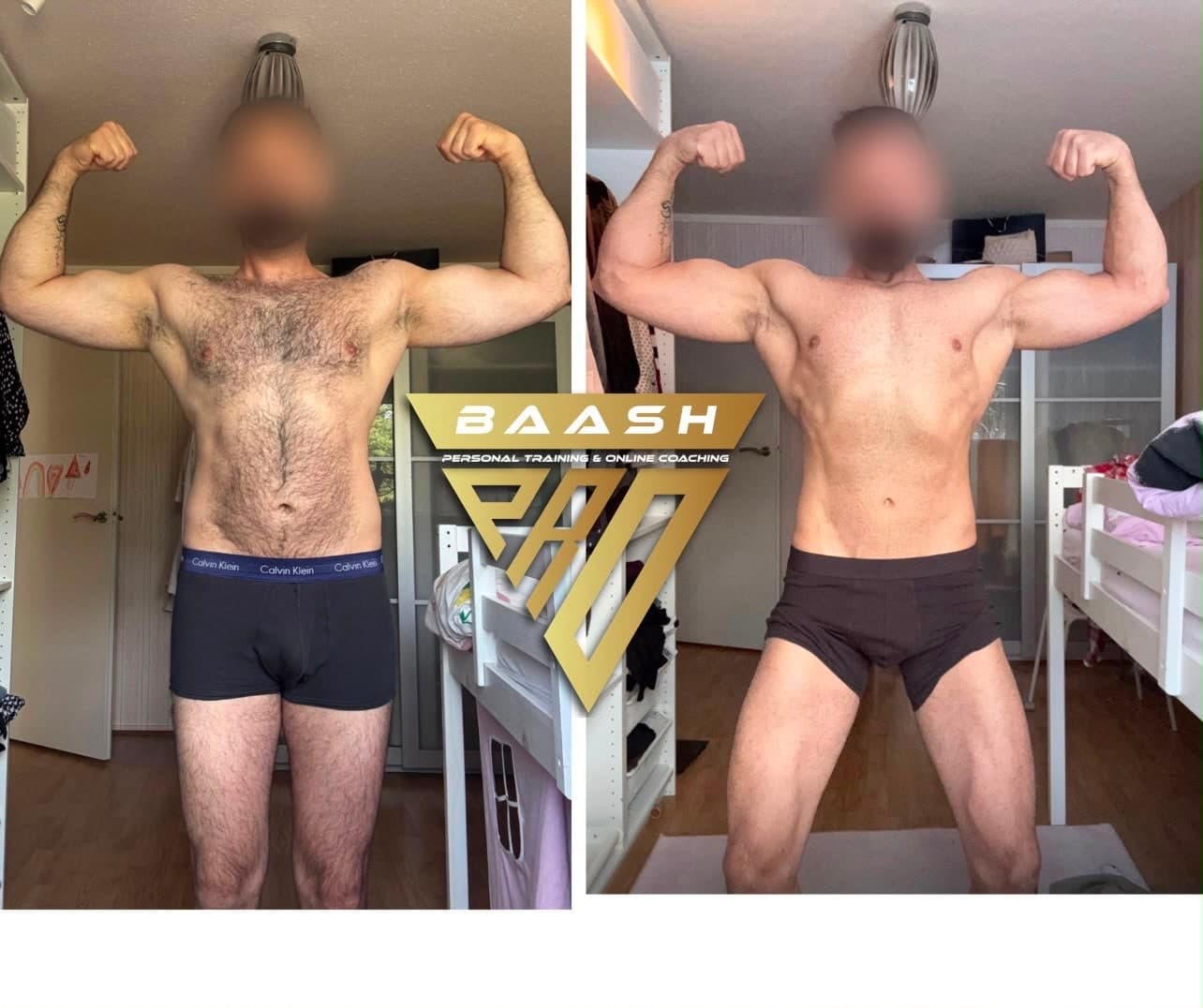 Before-and-after body transformation, Baash Pro personal training client 47