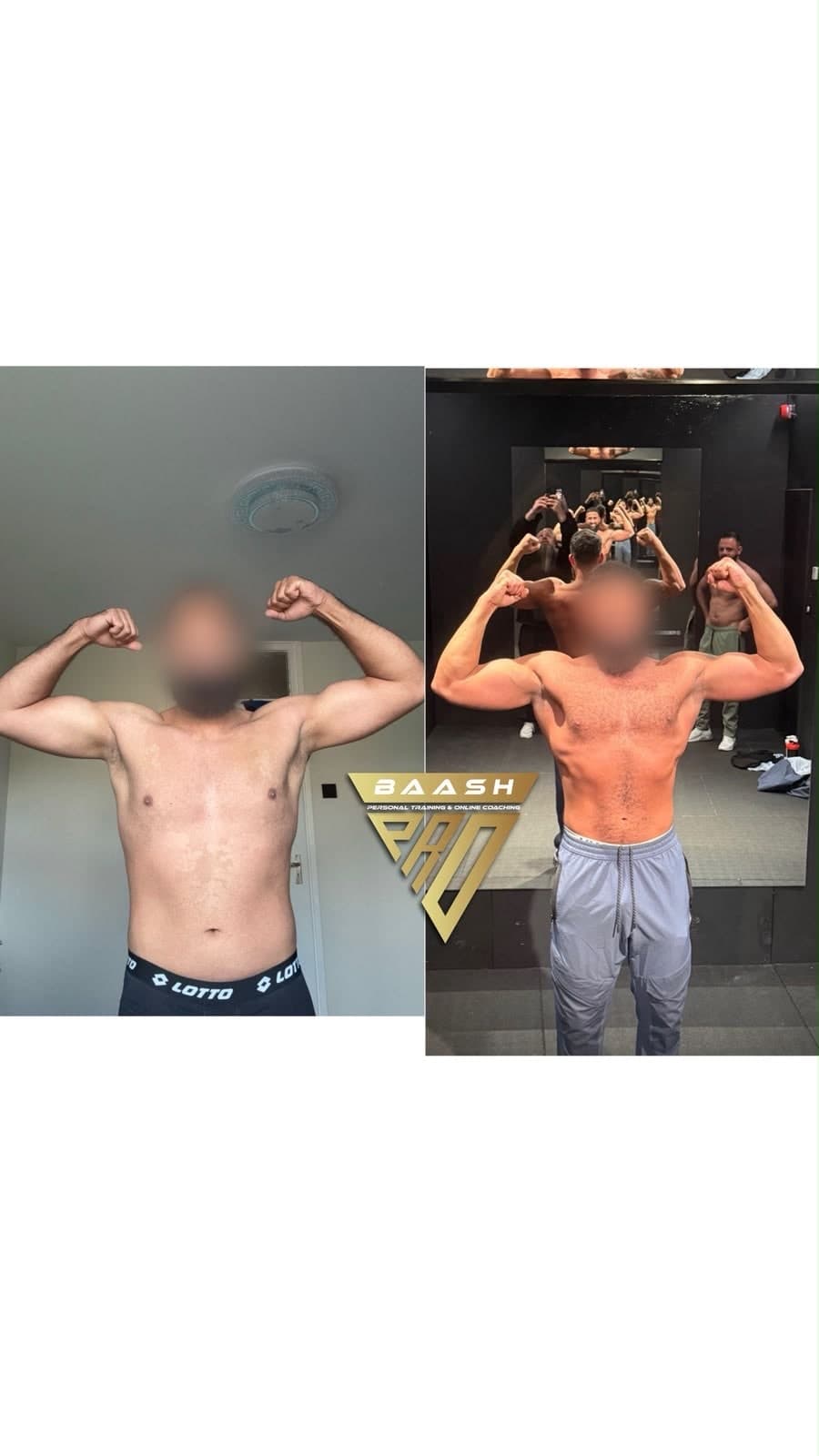 Before-and-after body transformation, Baash Pro personal training client 52