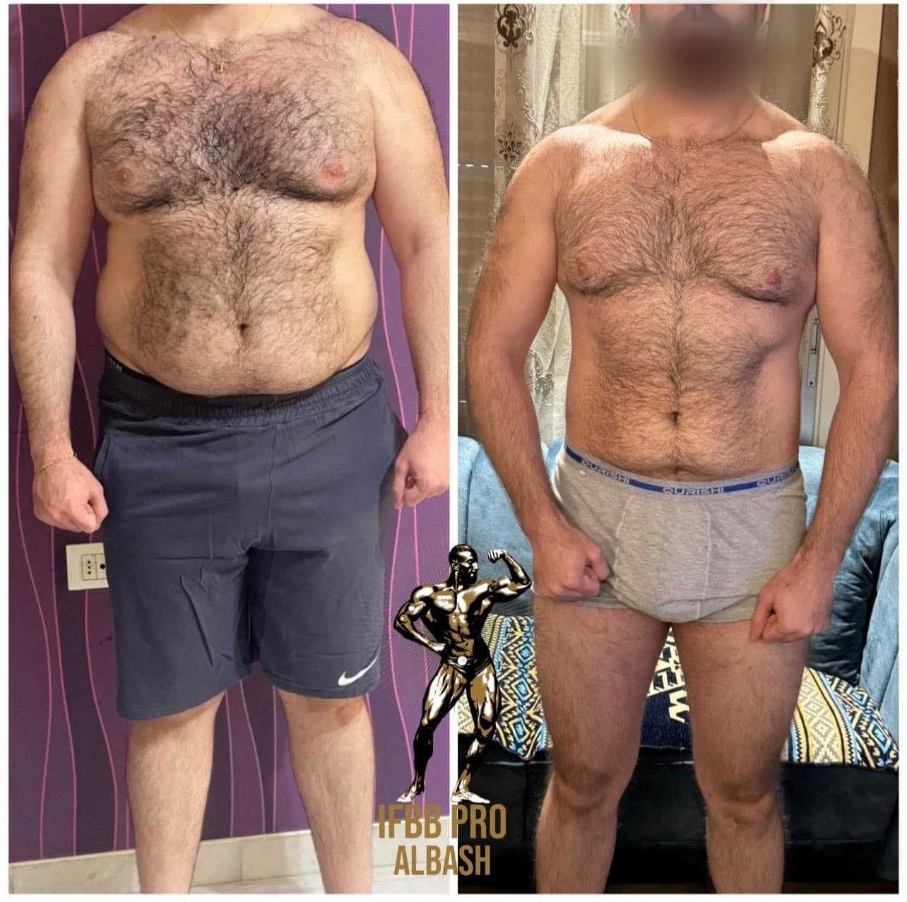Before-and-after body transformation, Baash Pro personal training client 53