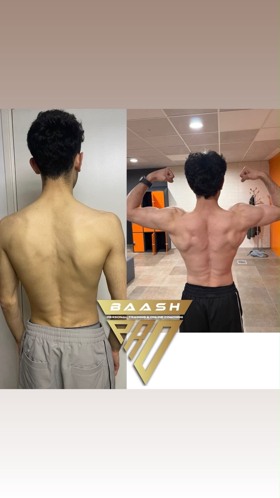 Before-and-after body transformation, Baash Pro personal training client 55