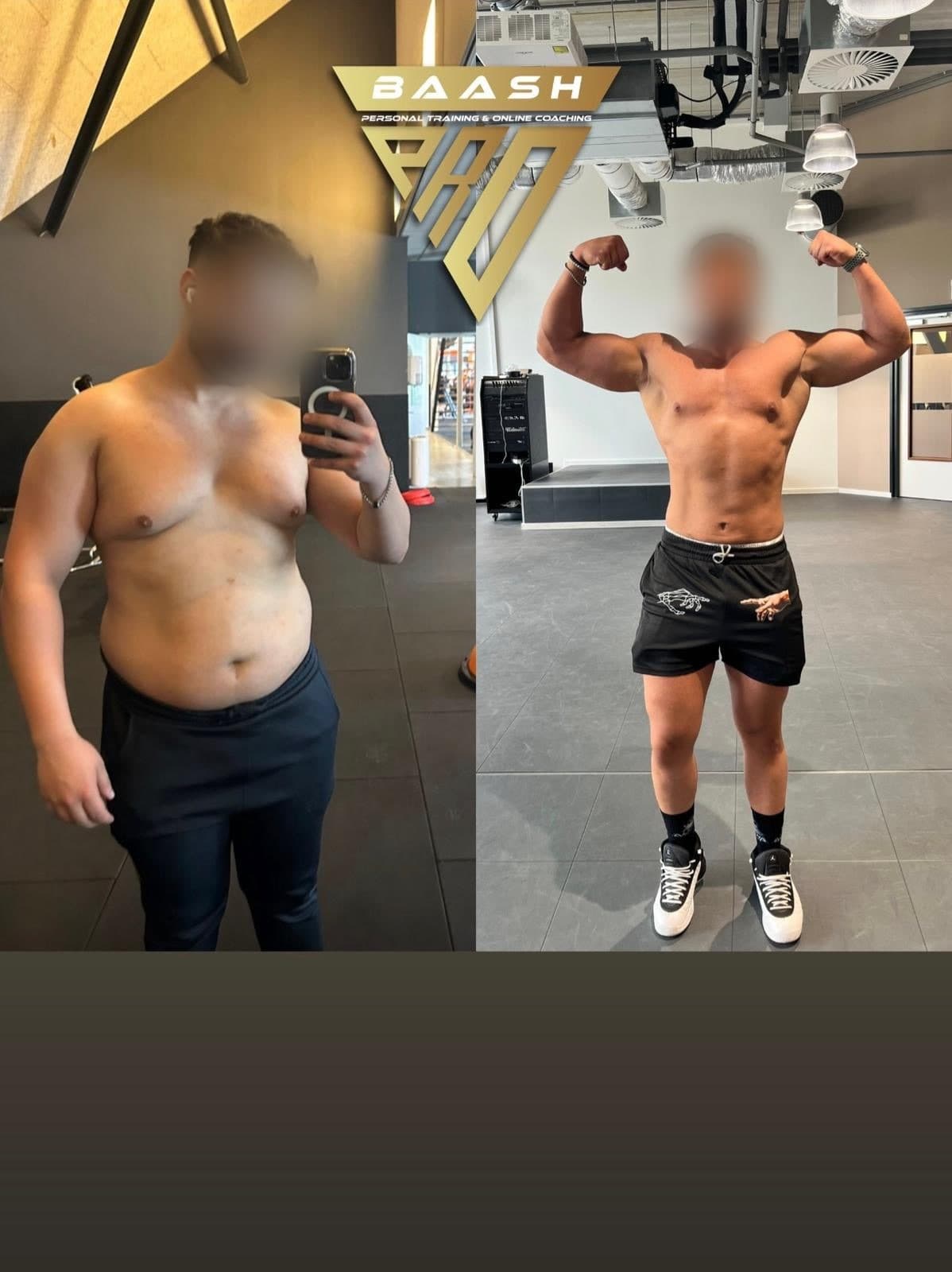 Before-and-after body transformation, Baash Pro personal training client 58