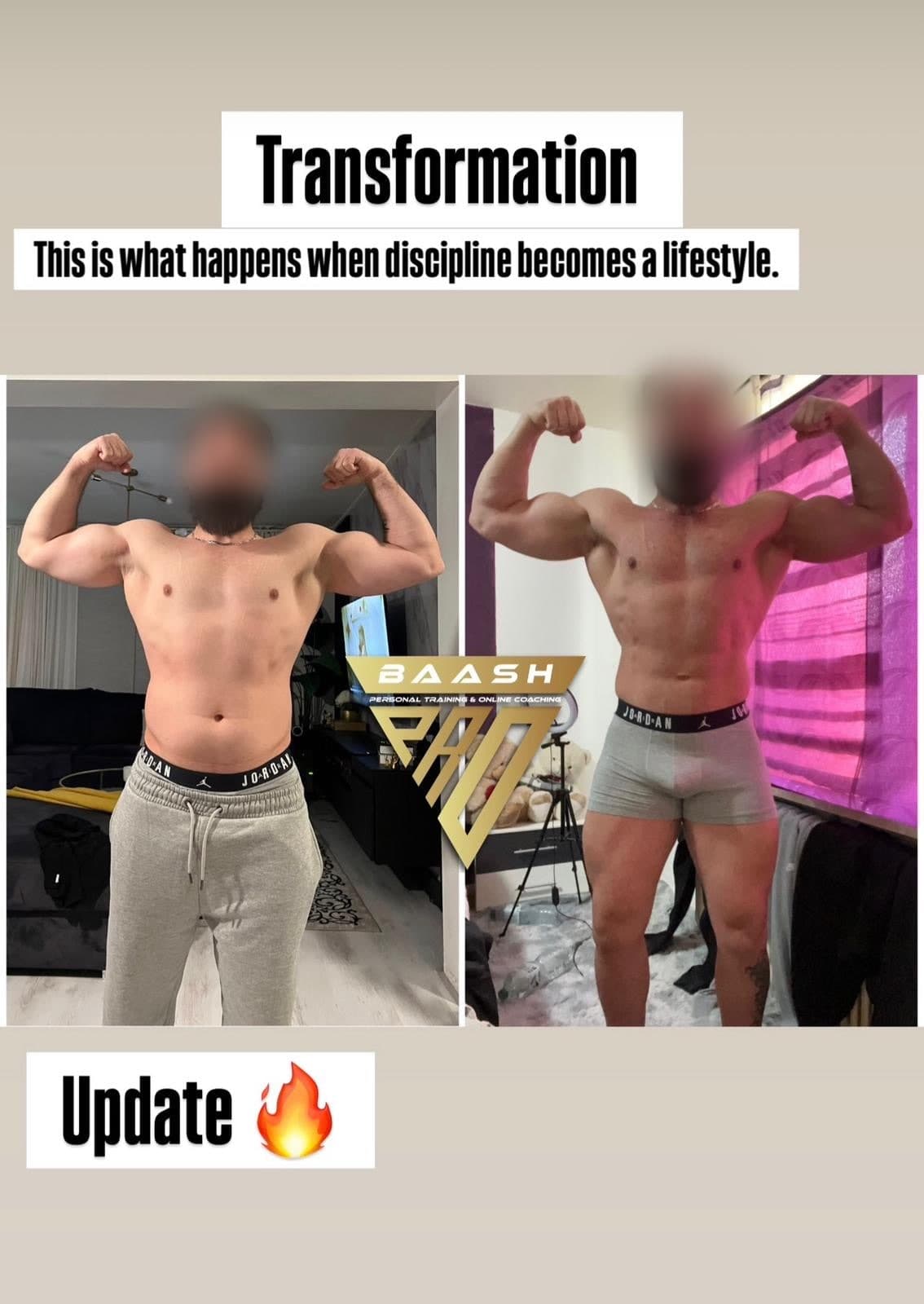 Before-and-after body transformation, Baash Pro personal training client 59