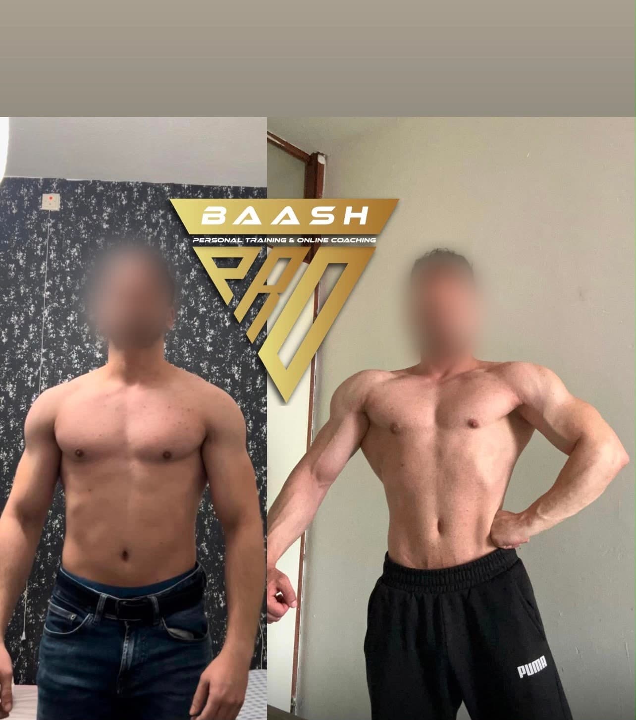 Before-and-after body transformation, Baash Pro personal training client 60
