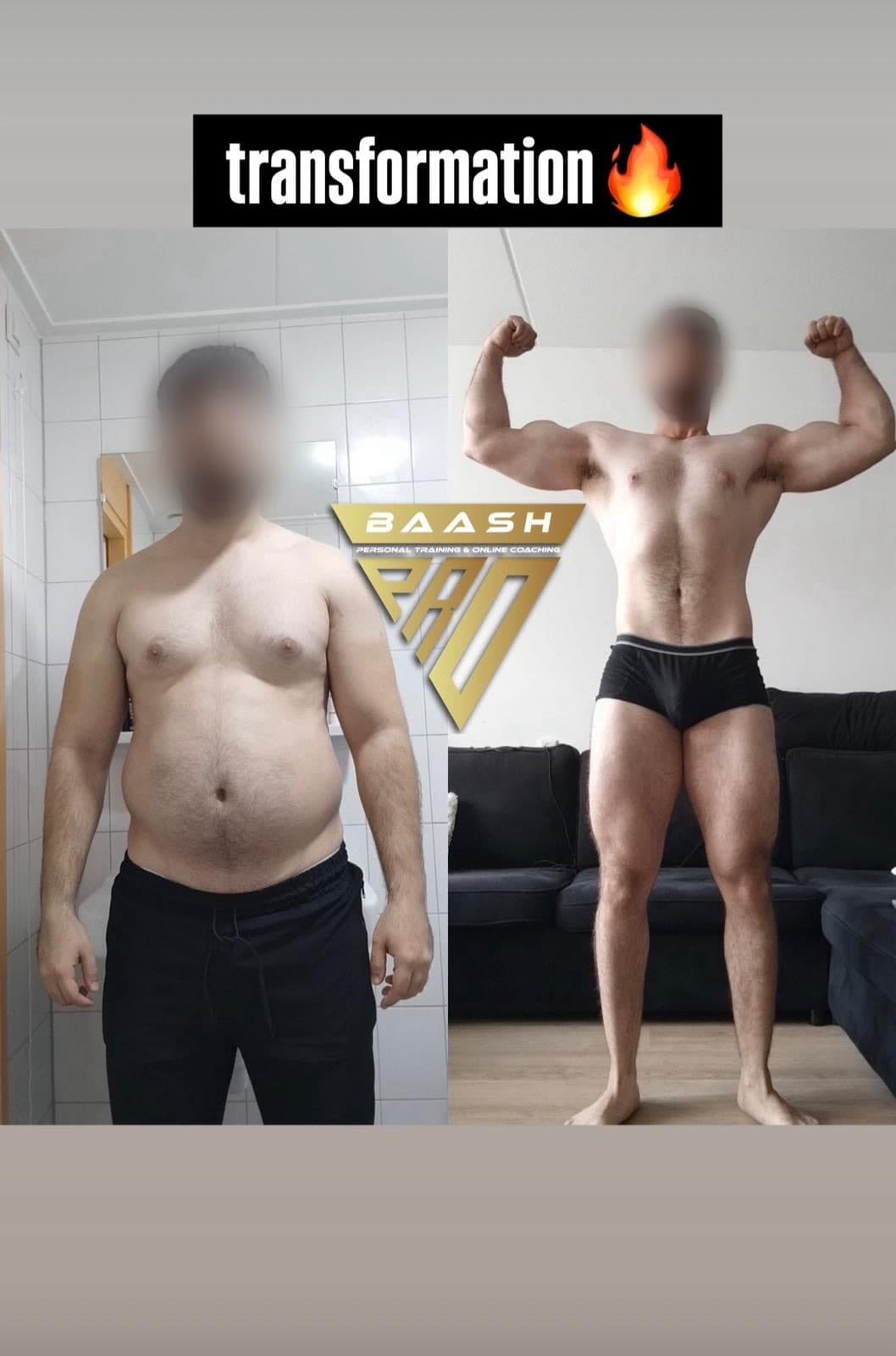 Before-and-after body transformation, Baash Pro personal training client 62