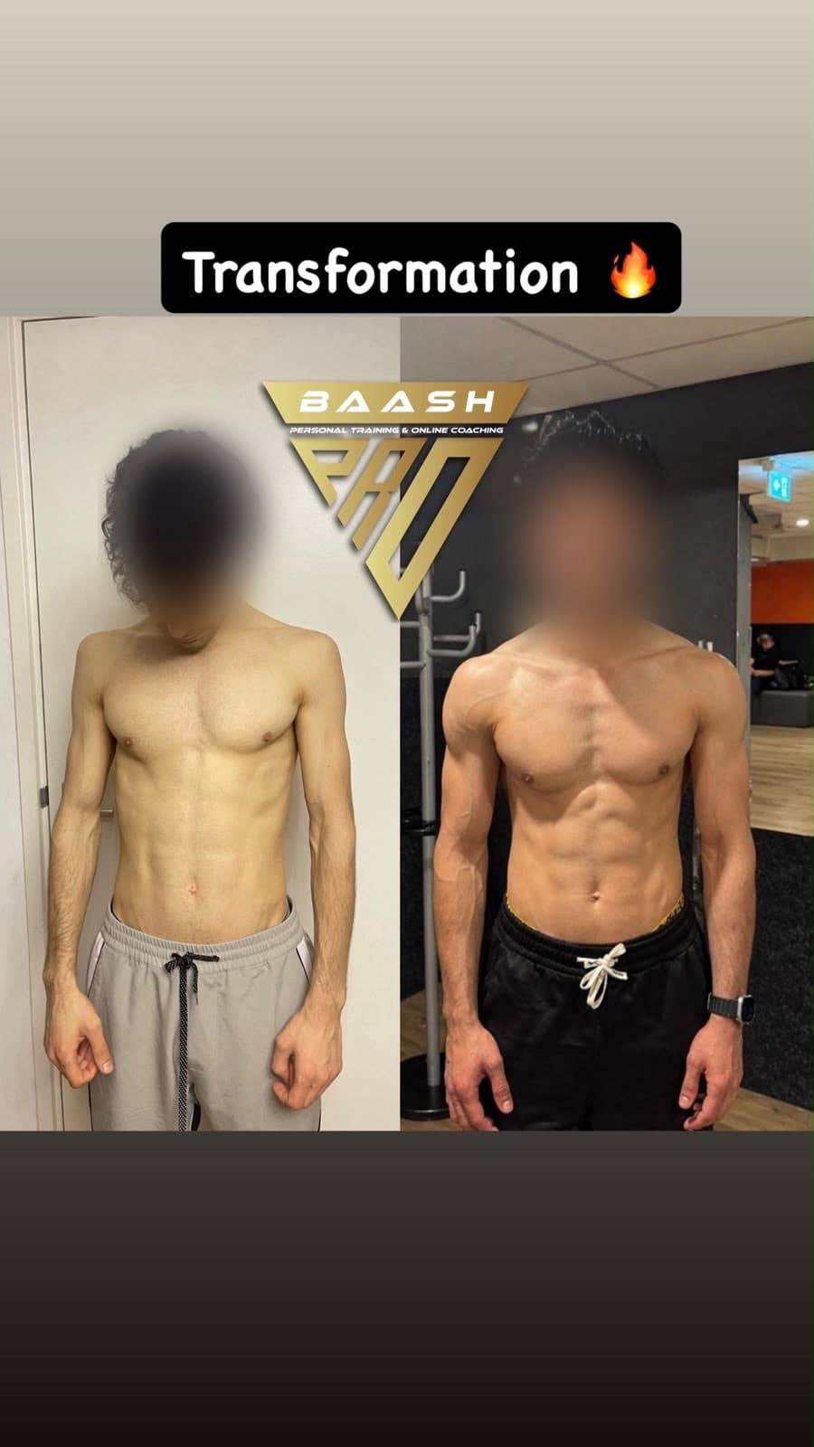 Before-and-after body transformation, Baash Pro personal training client 64