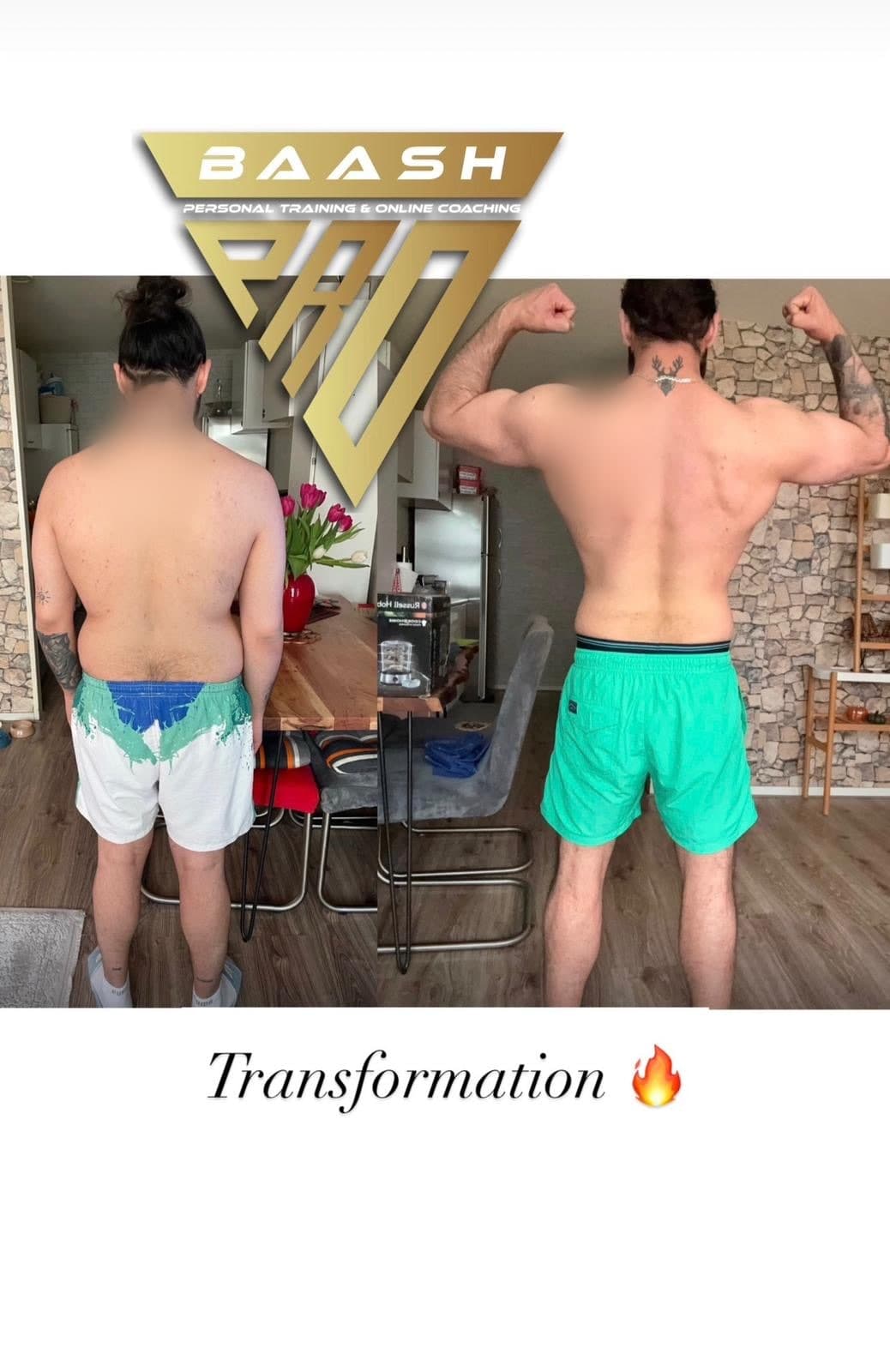 Before-and-after body transformation, Baash Pro personal training client 65